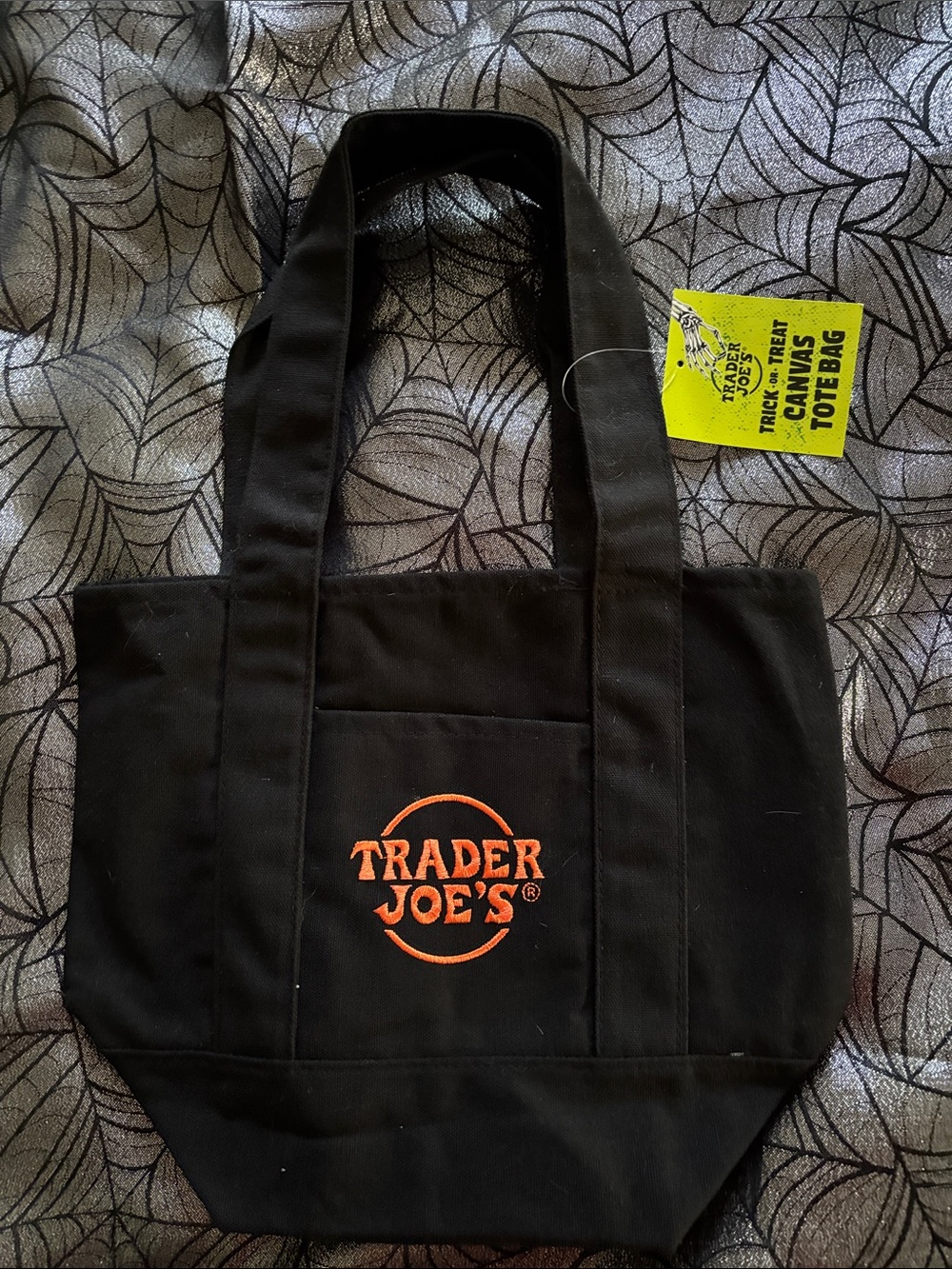 NWT Trader Joe’s Trick or Treat black mini canvas tote bag